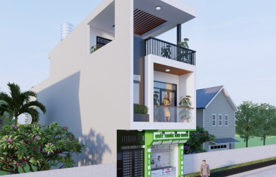 Công trình nhà Phố Liền kề 1 trệch 2 lầu sân Thượng mái bê tông cốt thép